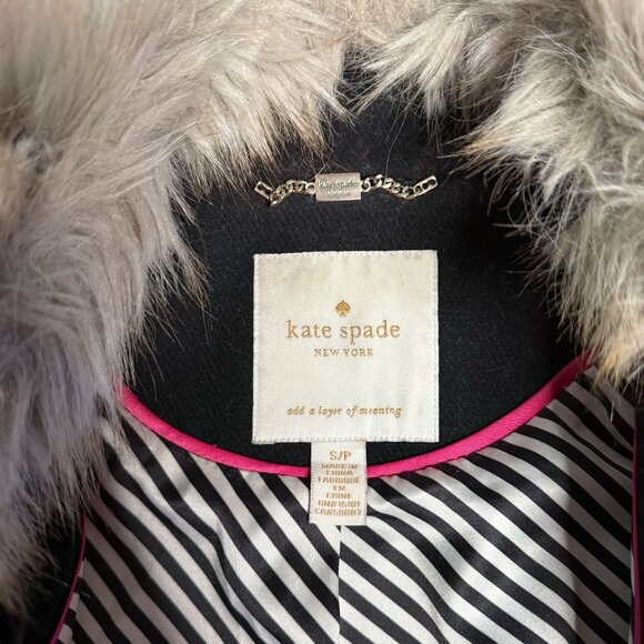 Kate Spade Wool Blend Peacoat with Detachable Faux Fur Collar, Size S - Picture 7 of 10